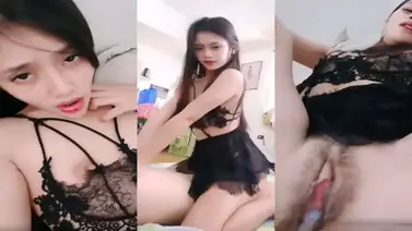 Alyana Lingerie Hitam Ngentot Liar Memek Basah Muncrat